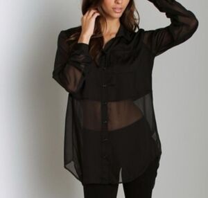 FREE PEOPLE Best of both worlds black sheer button down blouse size Small